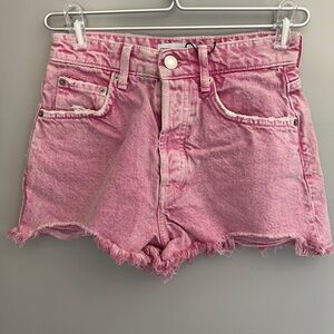 Zara Button Fly Pink Jean Shorts with Frayed Hem 4